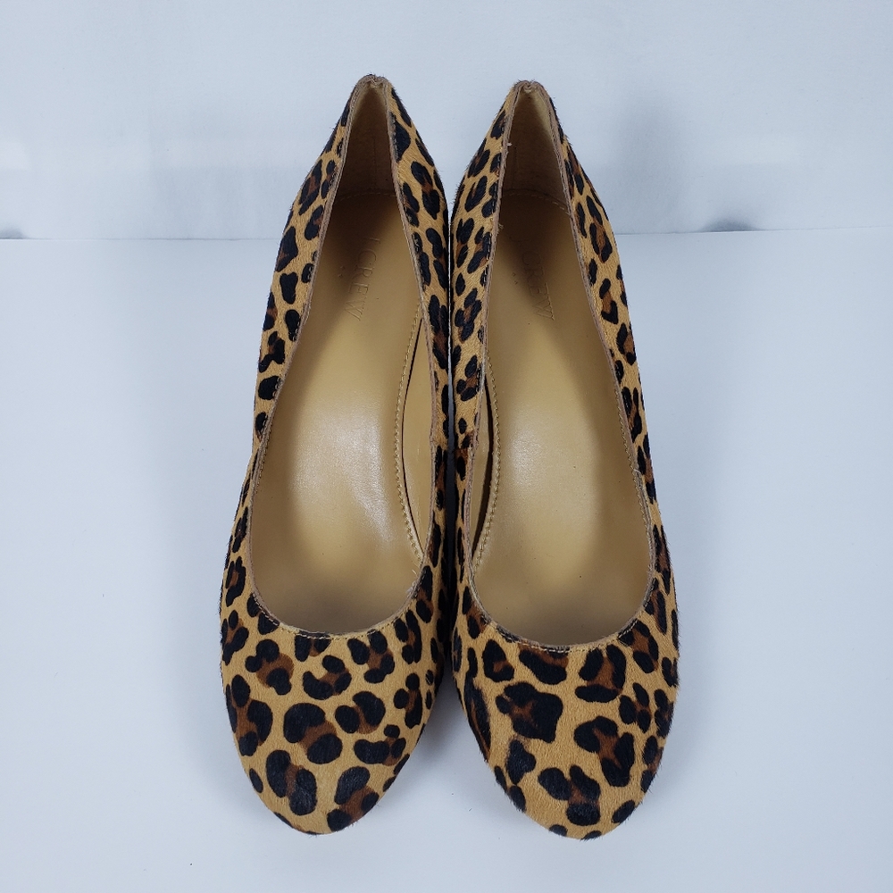 J Crew Leopard Print Dyed Calf hair Wedges